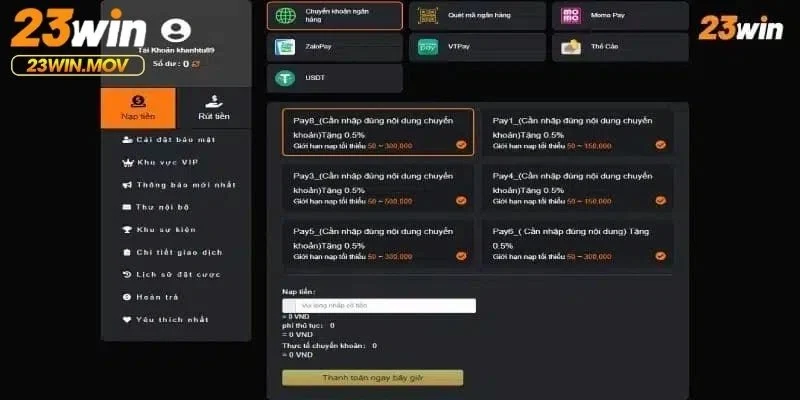 Nạp tiền 23win 1 Các Phương Thức Thanh Toán An Toàn Nhất tại 23win